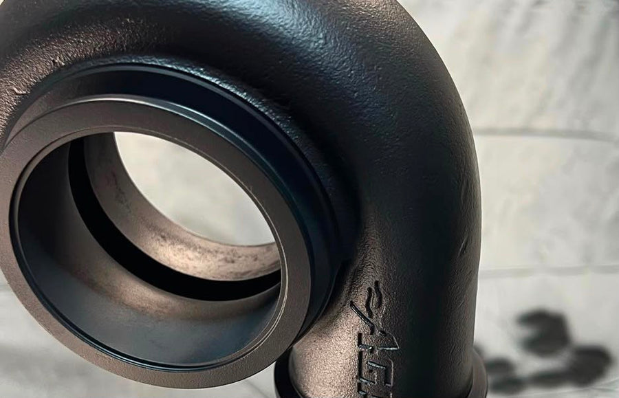 After — Turbo housing — AlumiKote satin black